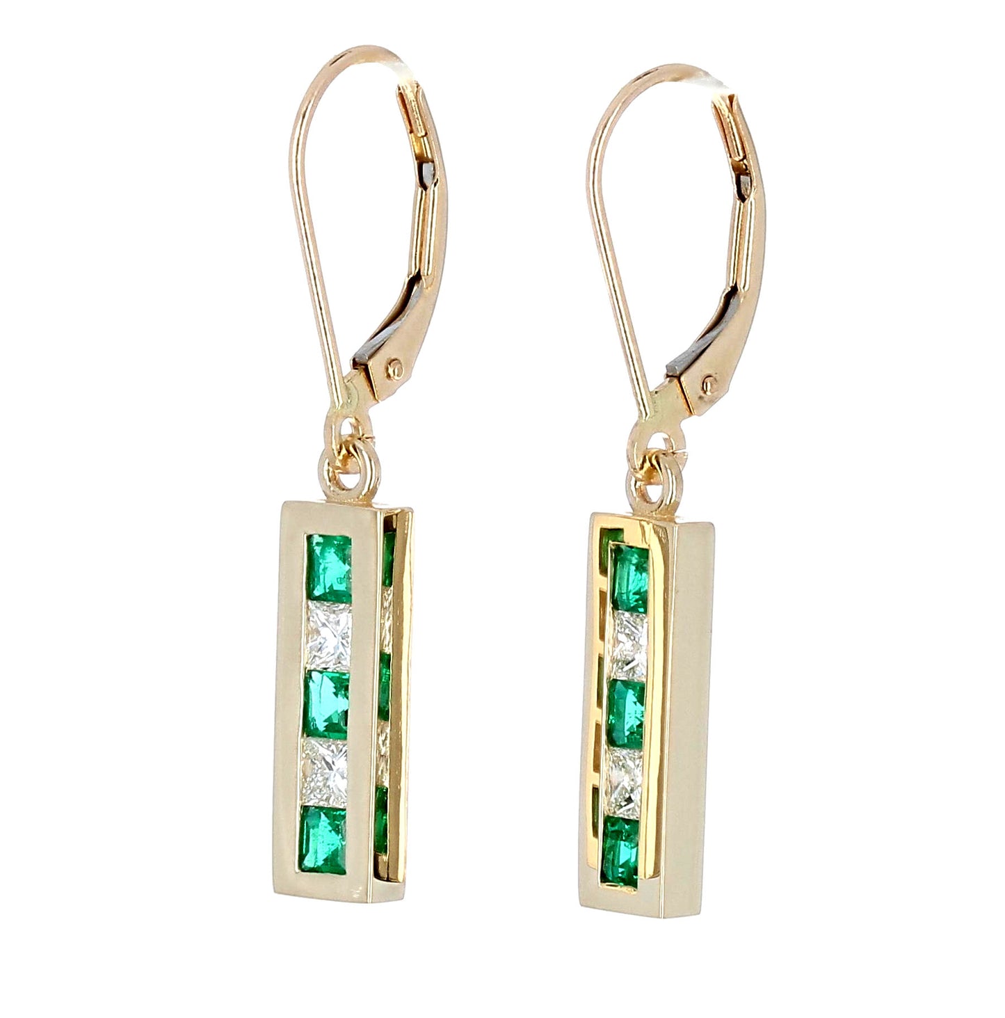 Emerald and Diamond Bar Earrings