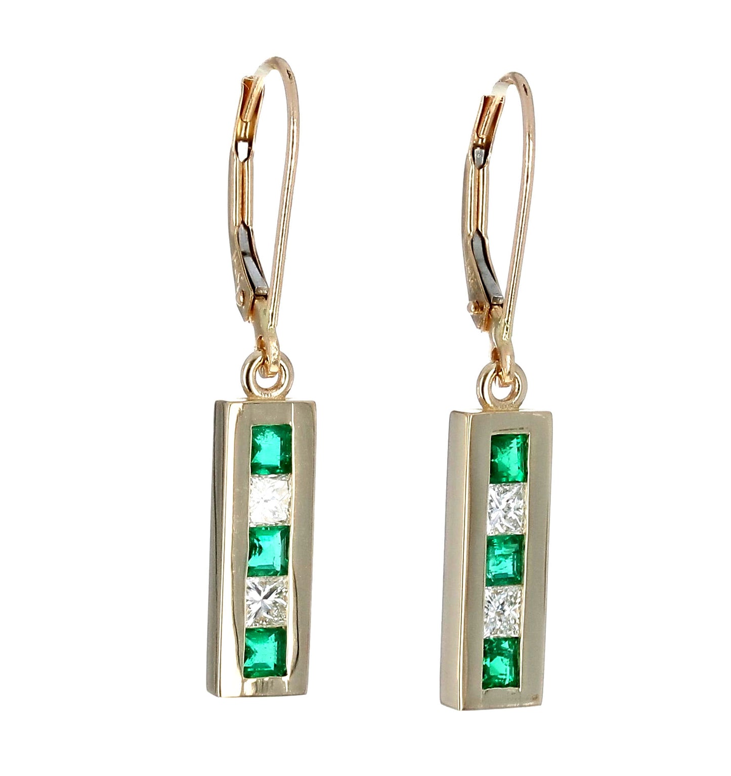 Emerald and Diamond Bar Earrings