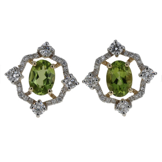 Peridot and Lab Grown Diamond Earrings