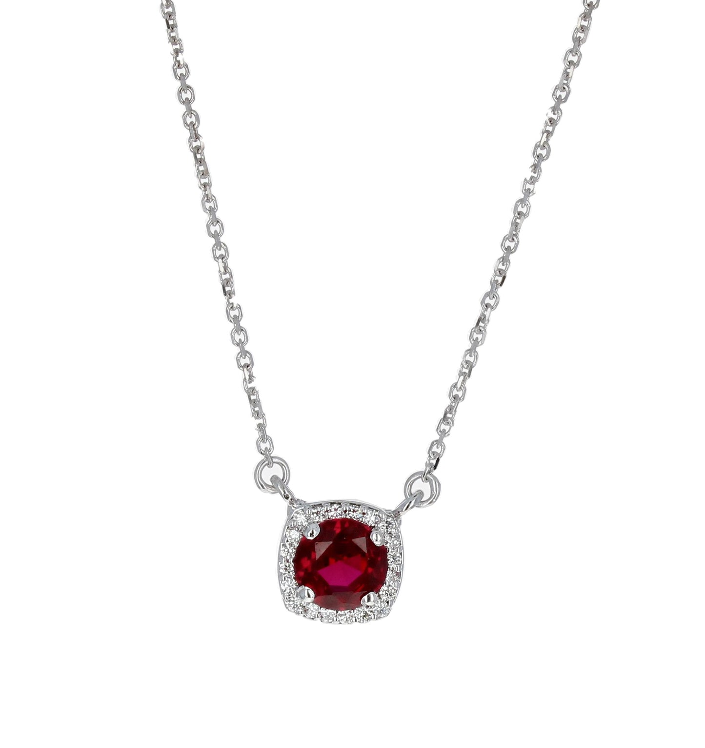 Lab Grown Ruby and Diamond Halo Pendant