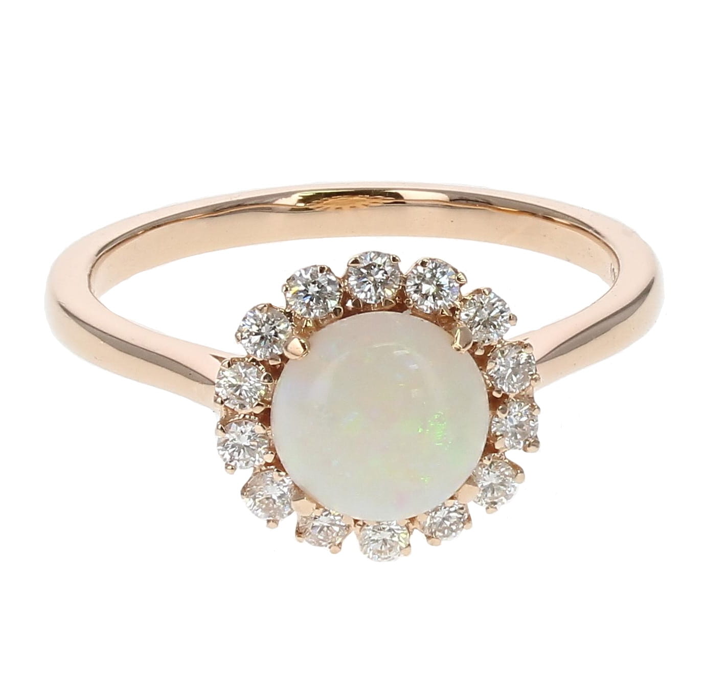 Round Opal Rose Gold Diamond Ring
