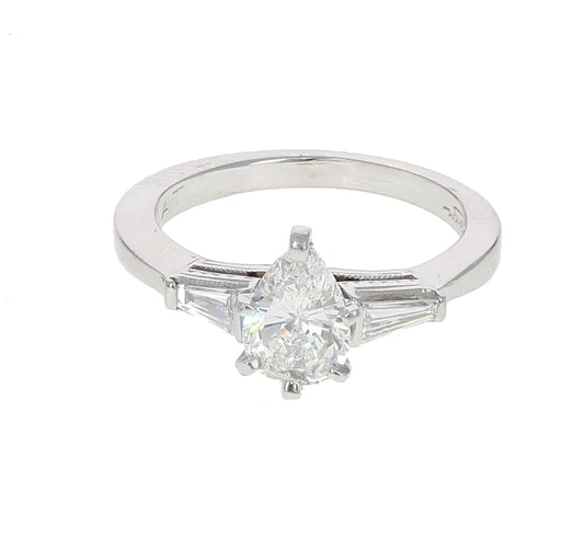 Pear and Baguette 3-Stone Engagement Ring