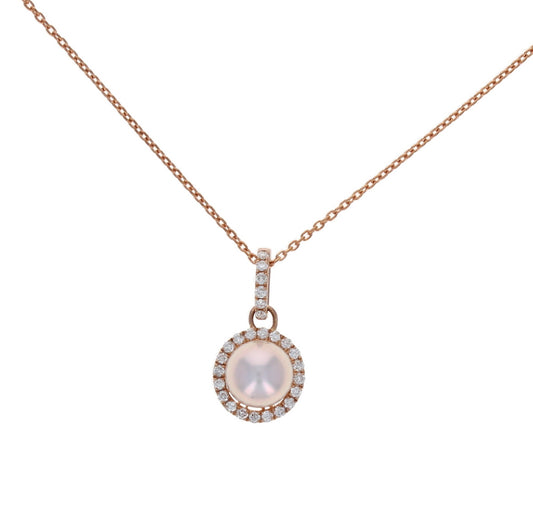 Rose Gold Diamond Pink Pearl Pendant
