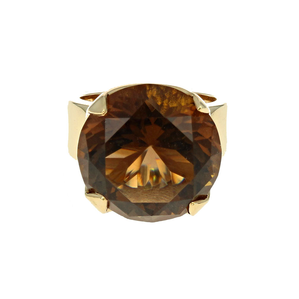 Bold Smoky Topaz cocktail ring enhanced yellow sapphires, brown and wh