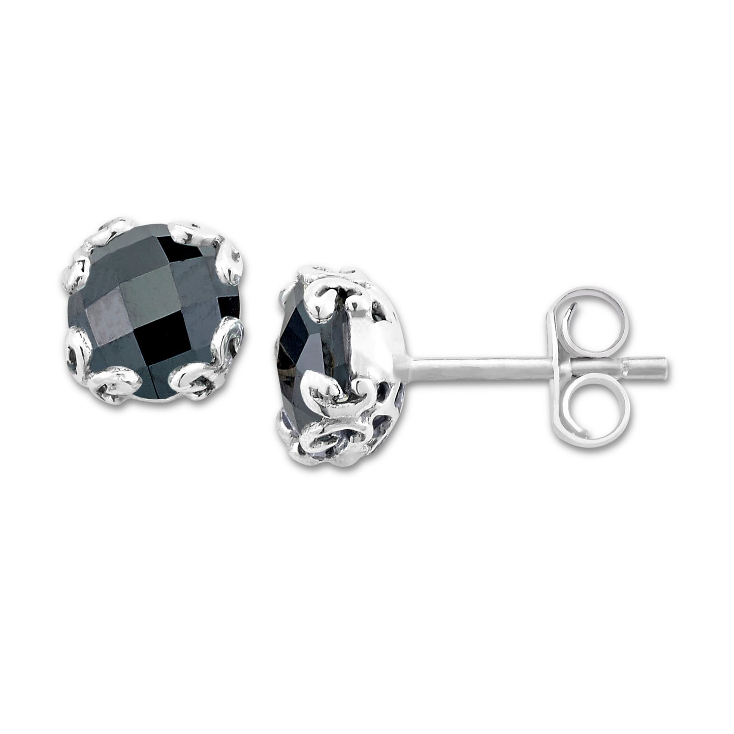 Black Spinel Bali Stud Earrings