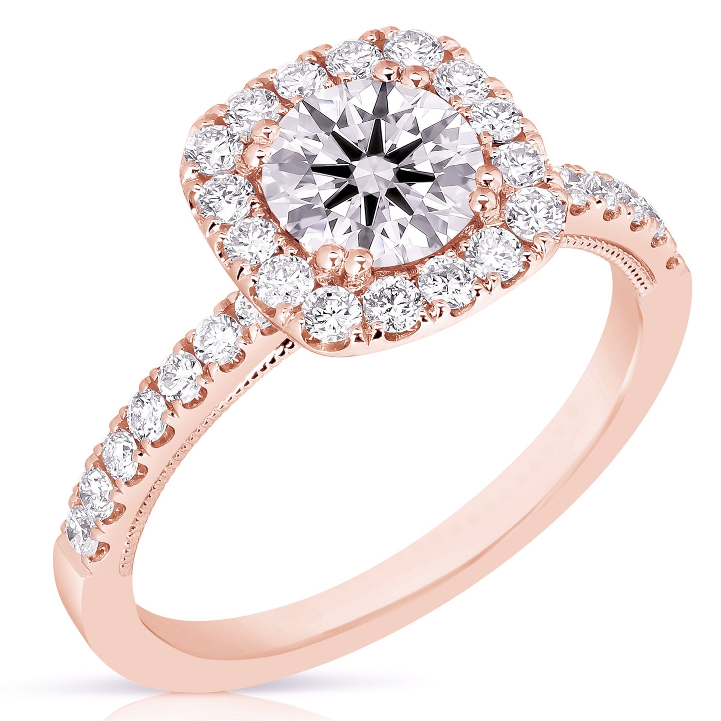 1 1/2 Ct Total Weight Cushion Halo Lab Grown Engagement Ring