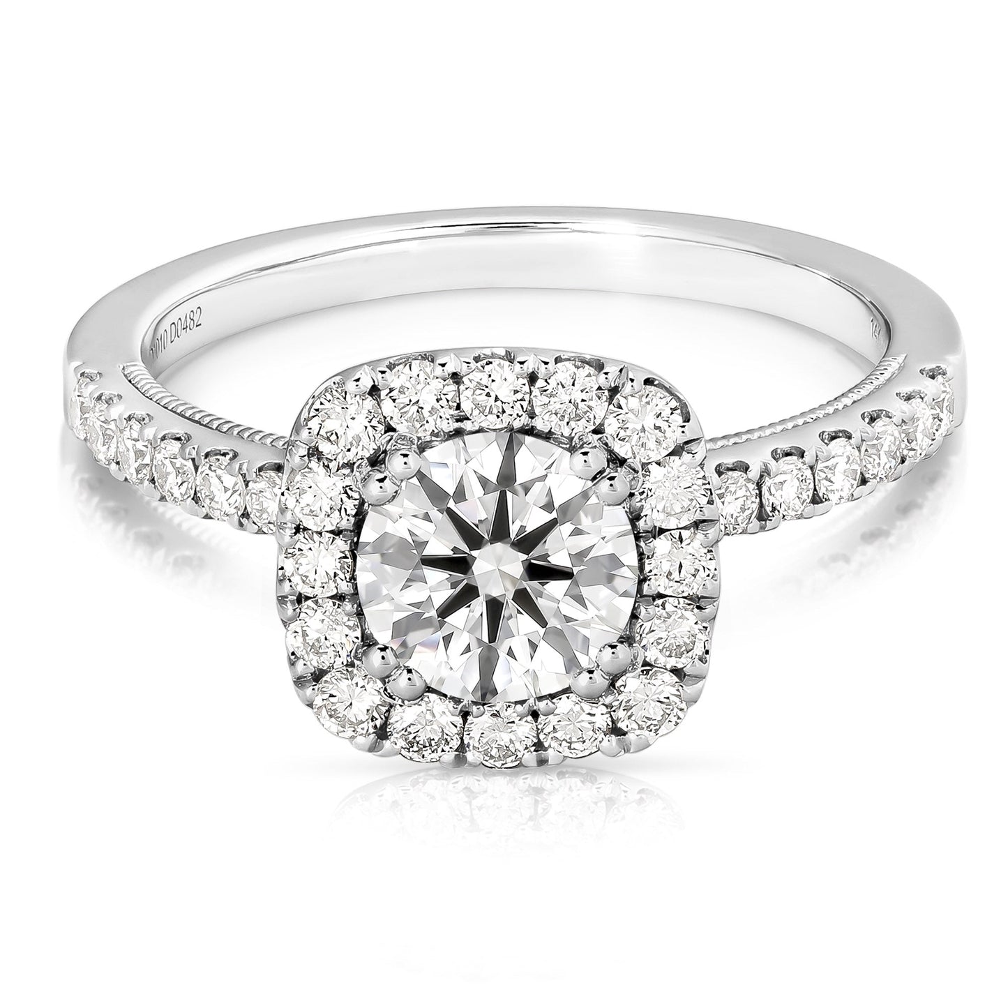 1 1/2 Ct Total Weight Cushion Halo Lab Grown Engagement Ring