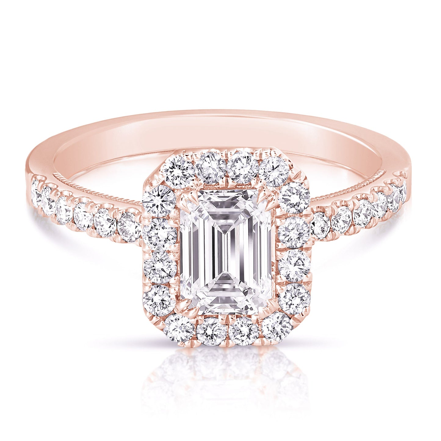 1 1/2 Ct Total Weight Emerald Cut Lab Grown Halo Engagement Ring