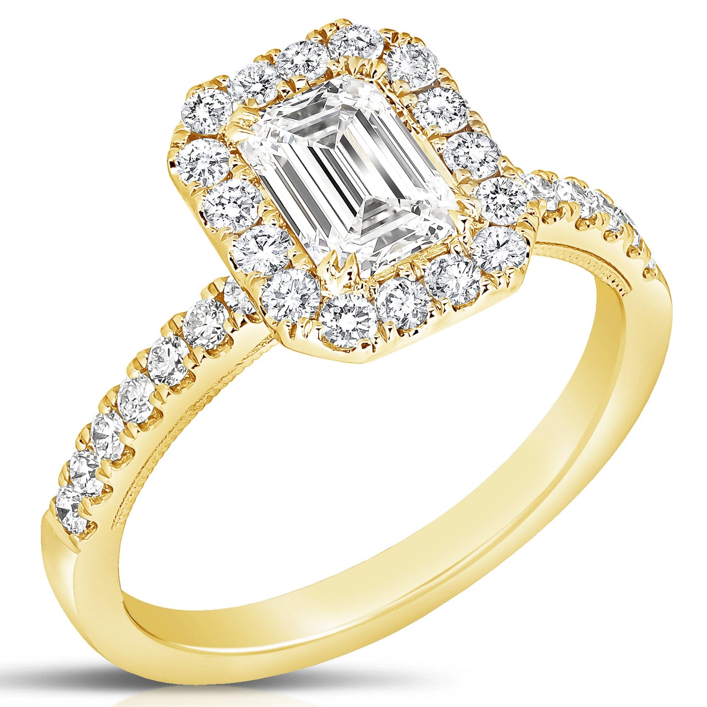 1 1/2 Ct Total Weight Emerald Cut Lab Grown Halo Engagement Ring