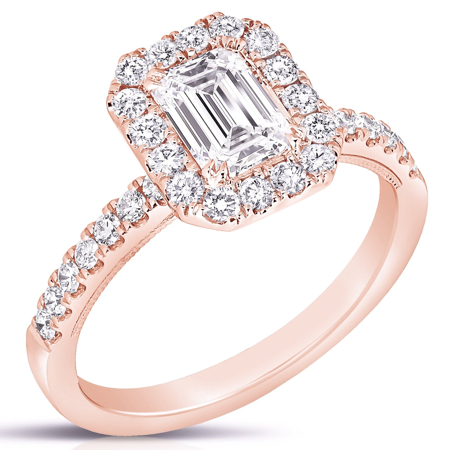 2 Ct Total Weight Emerald Cut Lab Grown Halo Engagement Ring