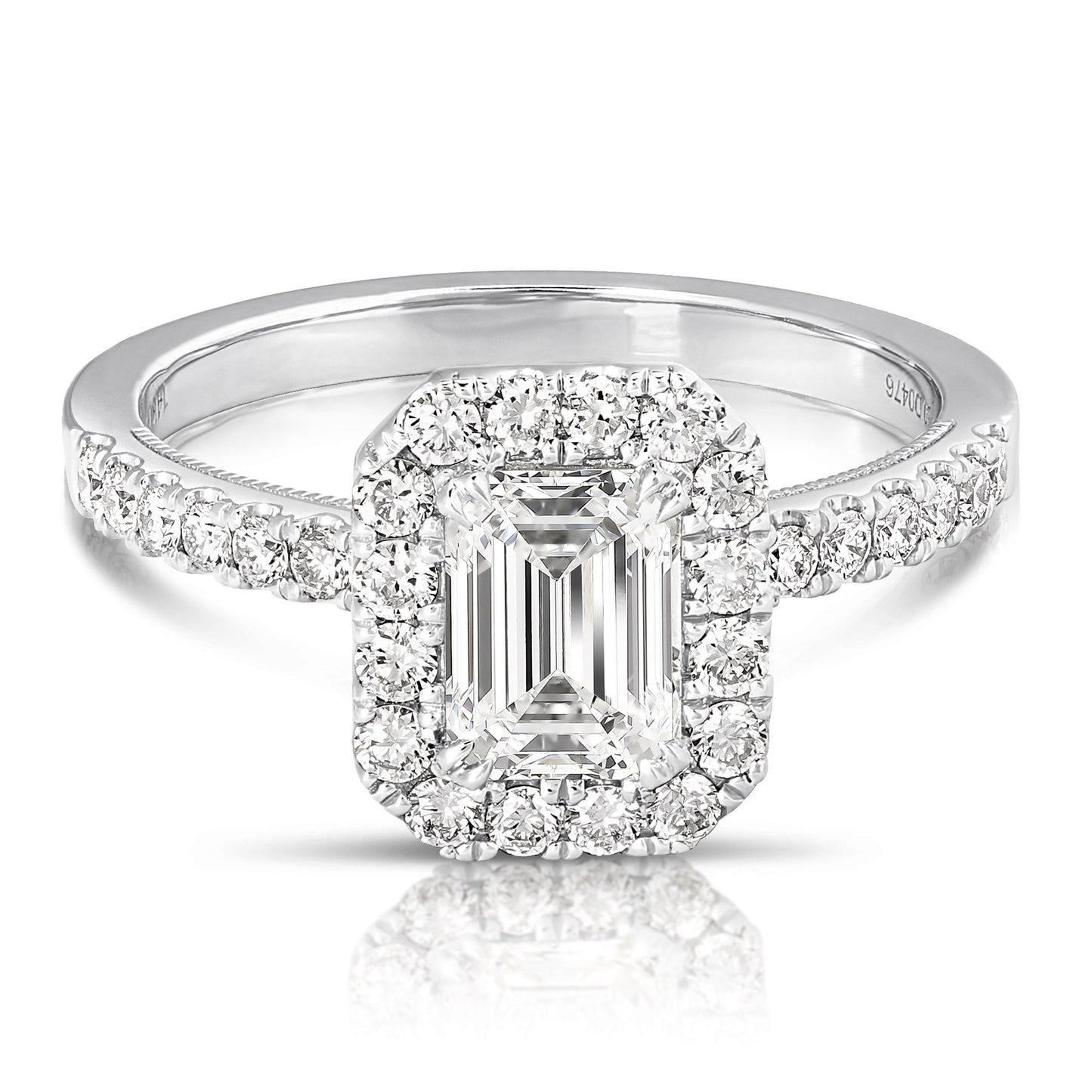 2 Ct Total Weight Emerald Cut Lab Grown Halo Engagement Ring