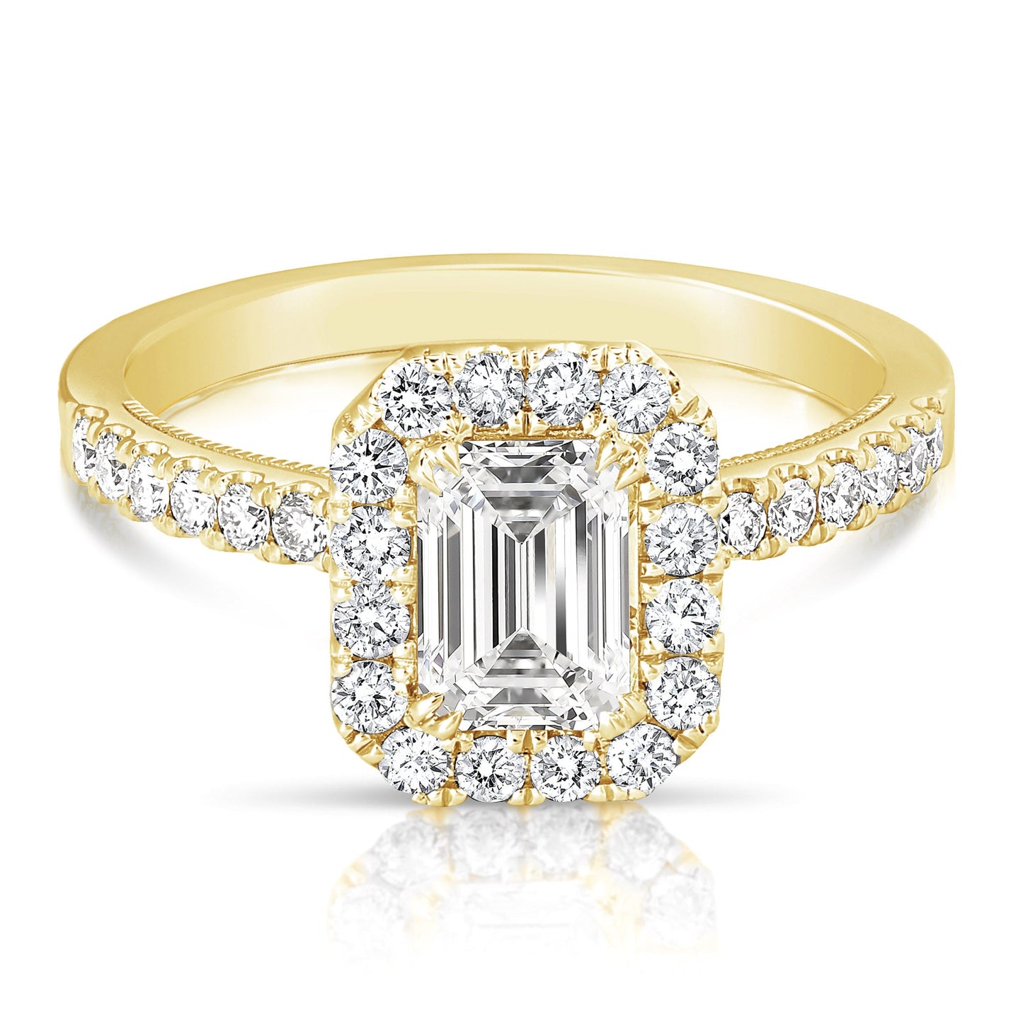 2 Ct Total Weight Emerald Cut Lab Grown Halo Engagement Ring