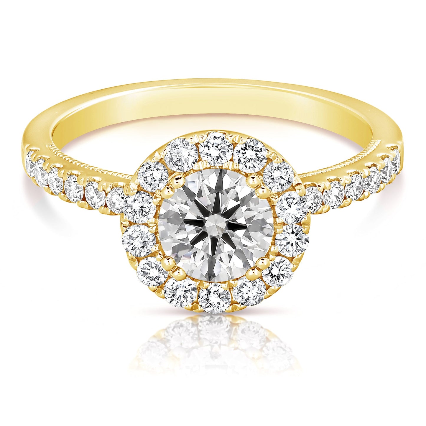 1 1/2 Ct Total Weight Round Lab Grown Halo Engagement Ring