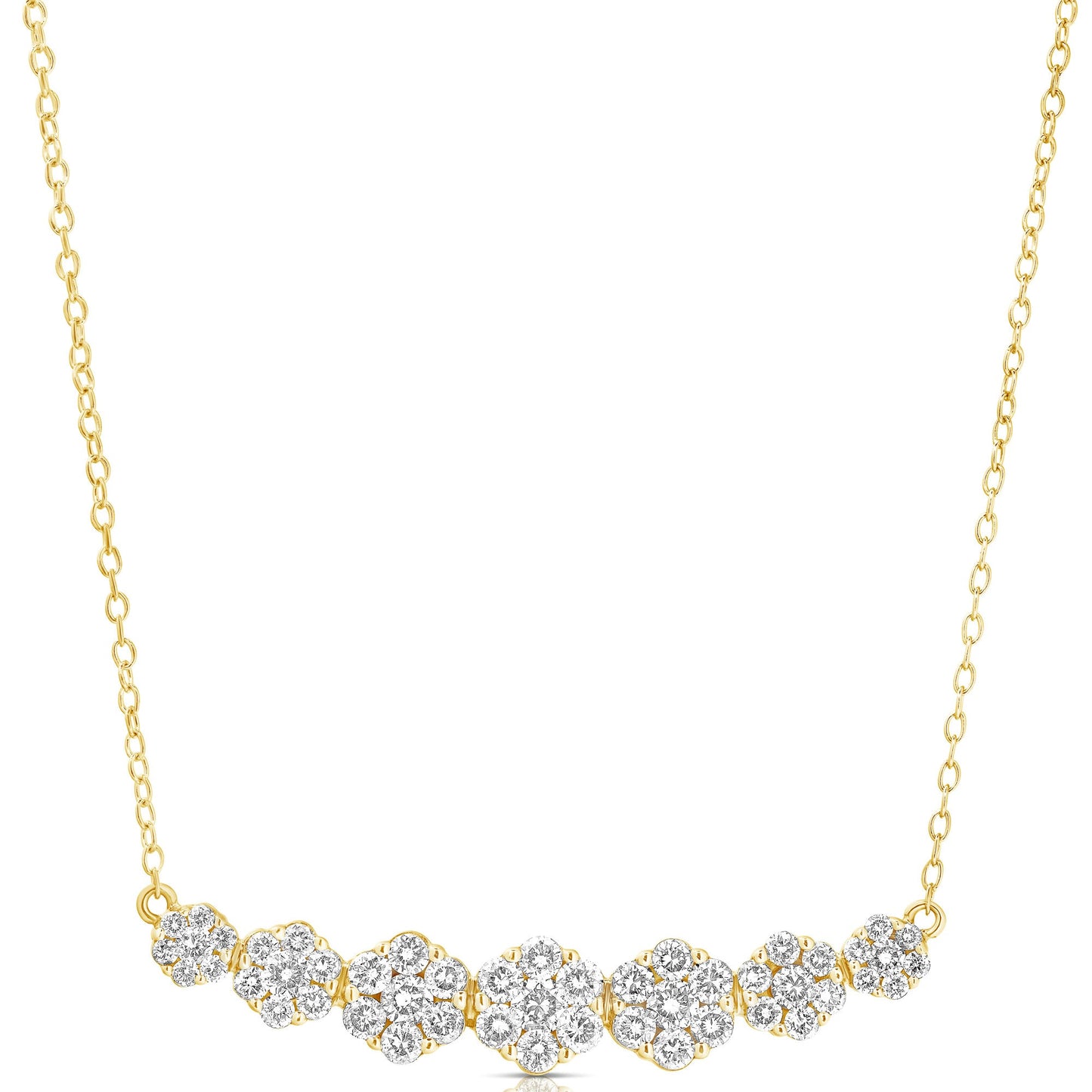 1 Ct 7 Stone Graduating Flower Cluster Necklace