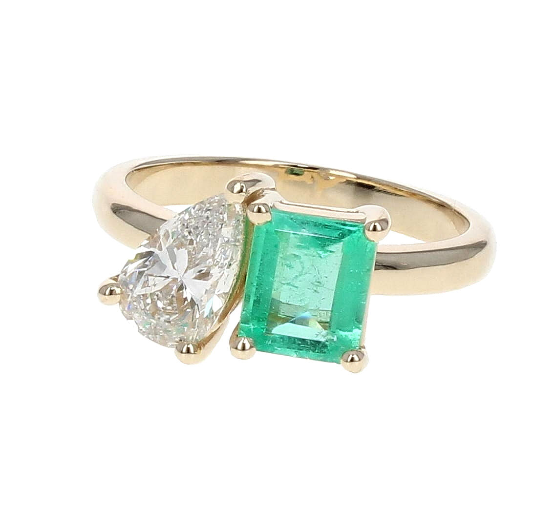 Emerald And Diamond 2-Stone Ring