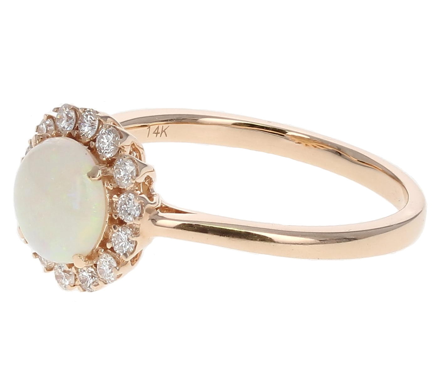 Round Opal Rose Gold Diamond Ring