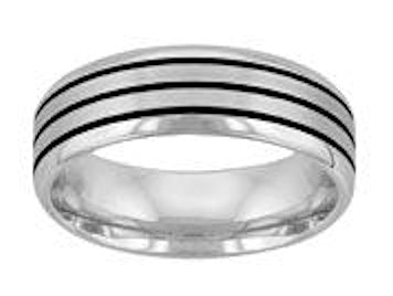 White Gold with Black Line Wedding Band