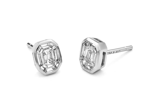 Emerald Cluster Diamond Stud Earrings