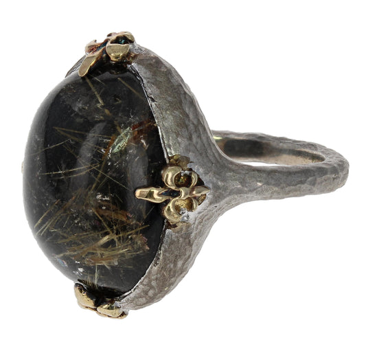 Rutilated Quartz Black Onyx Ring