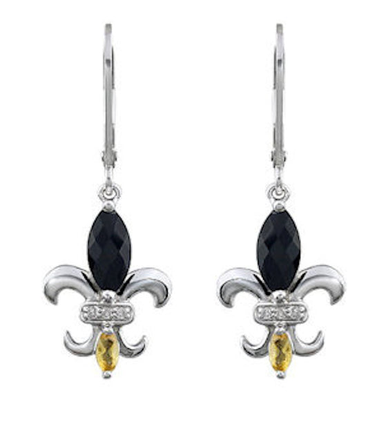 Black And Gold Fleur-De-Lis Earrings