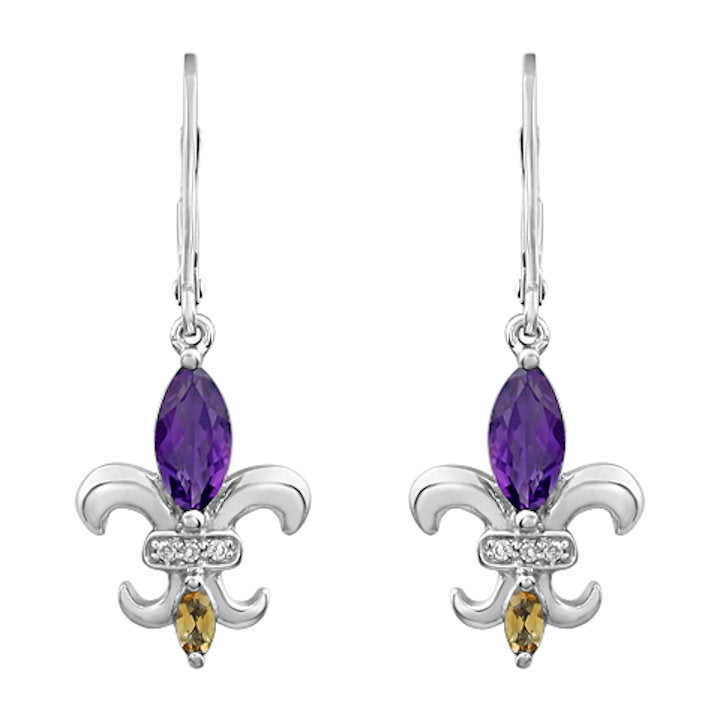 Boucles D'oreilles Pendantes Fleur De Lis - Percées - Nickel Free - Occasion