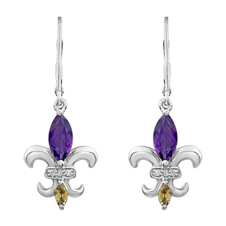 Purple And Gold Fleur-De-Lis Earrings