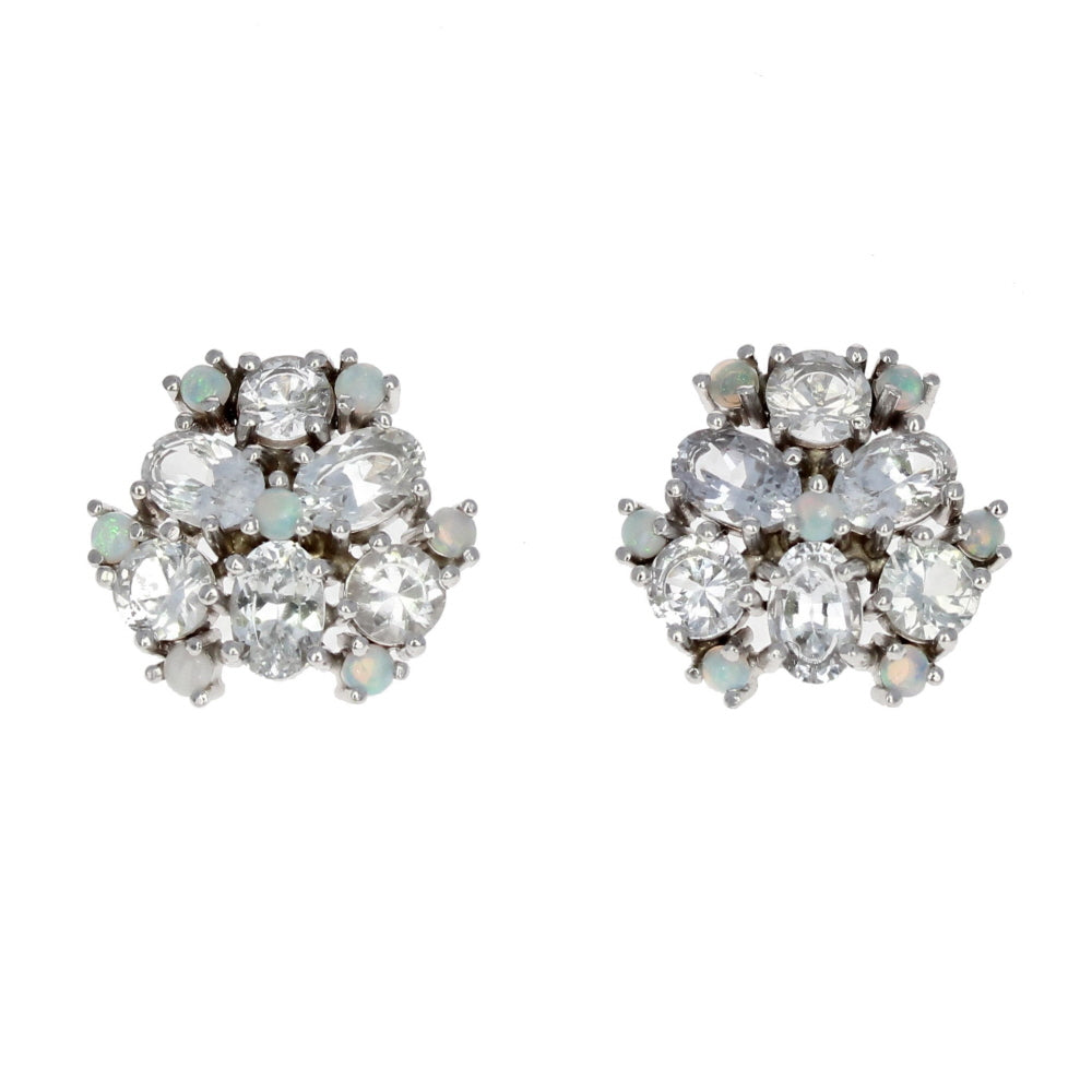 White Sapphire and Opal Stud Earrings