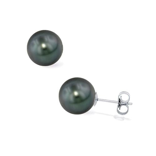 Natural black Tahitian pearl earrings
