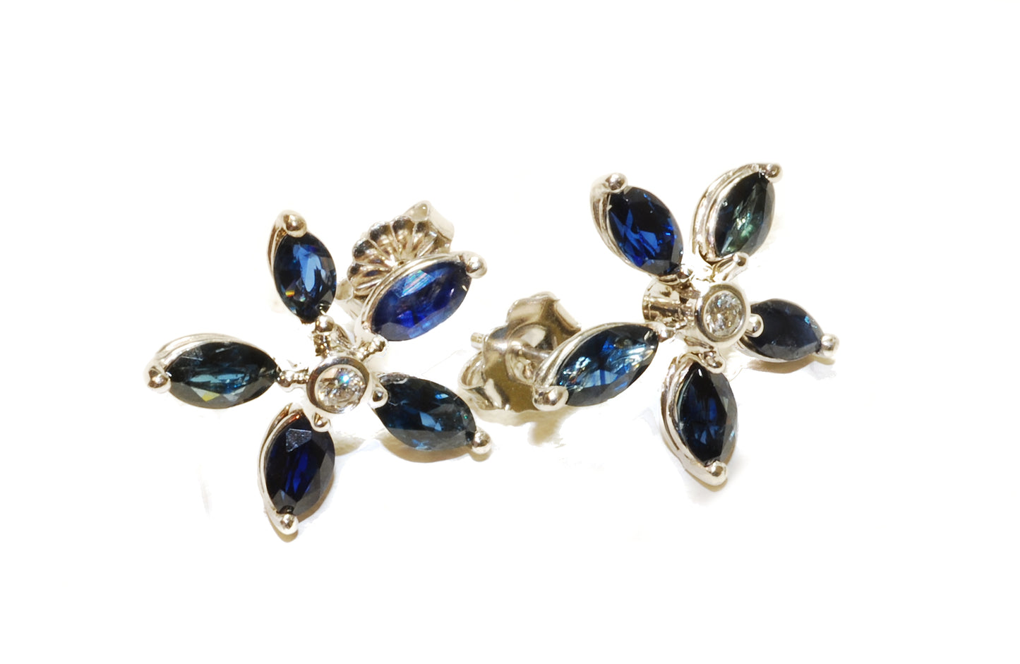 Star Shaped Blue Sapphire Earrings