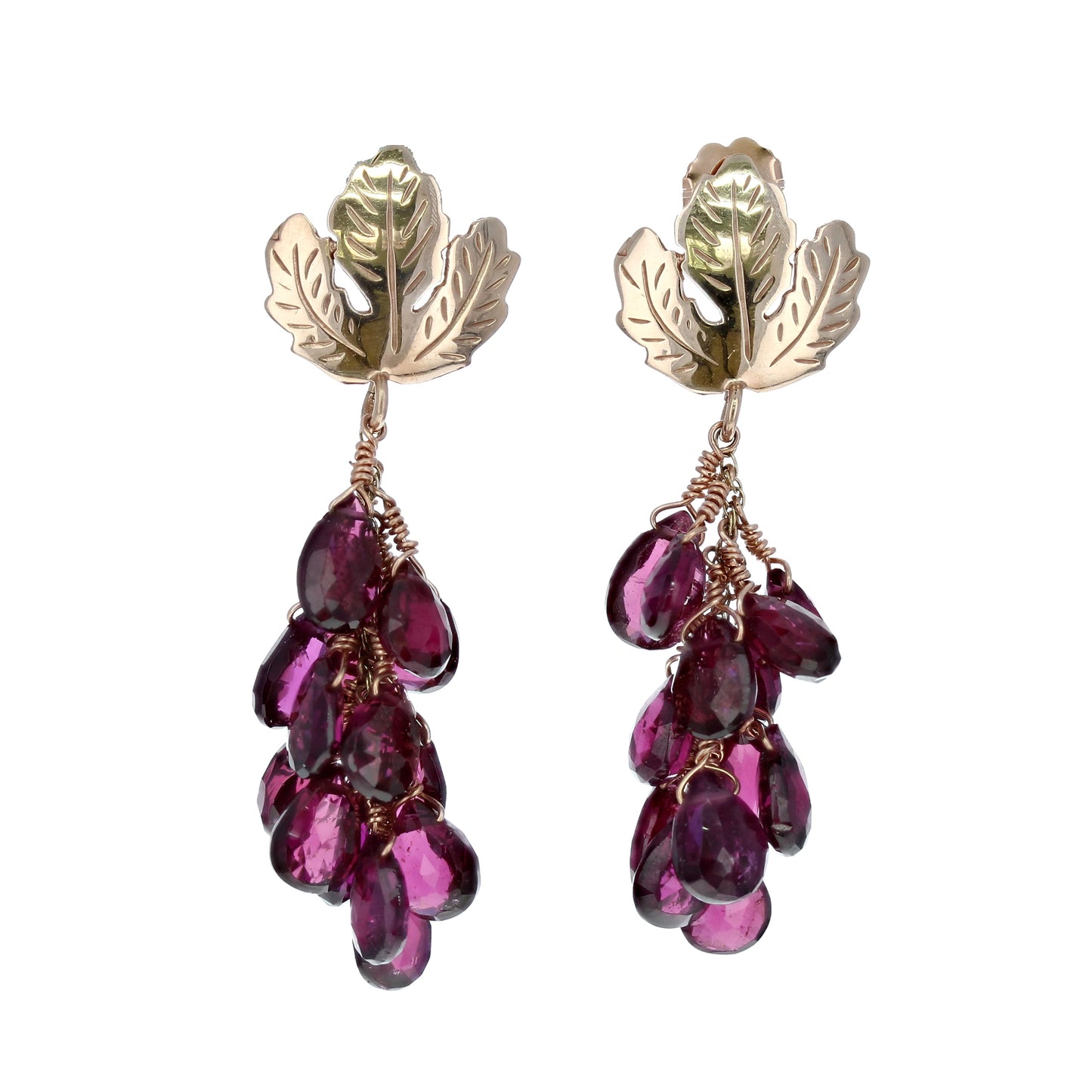 Grape Leaves Garnet Earrings