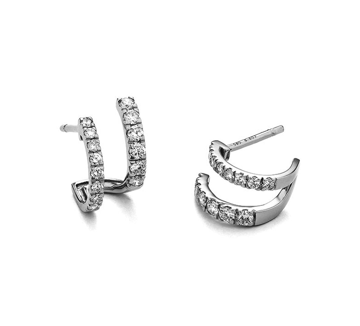 Two Row Diamond Huggie Earrings