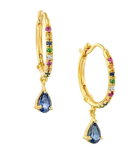 Sapphire Hoop Gold Earrings