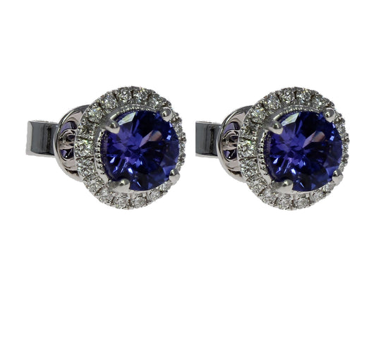 Round Halo Tanzanite Diamond Earrings