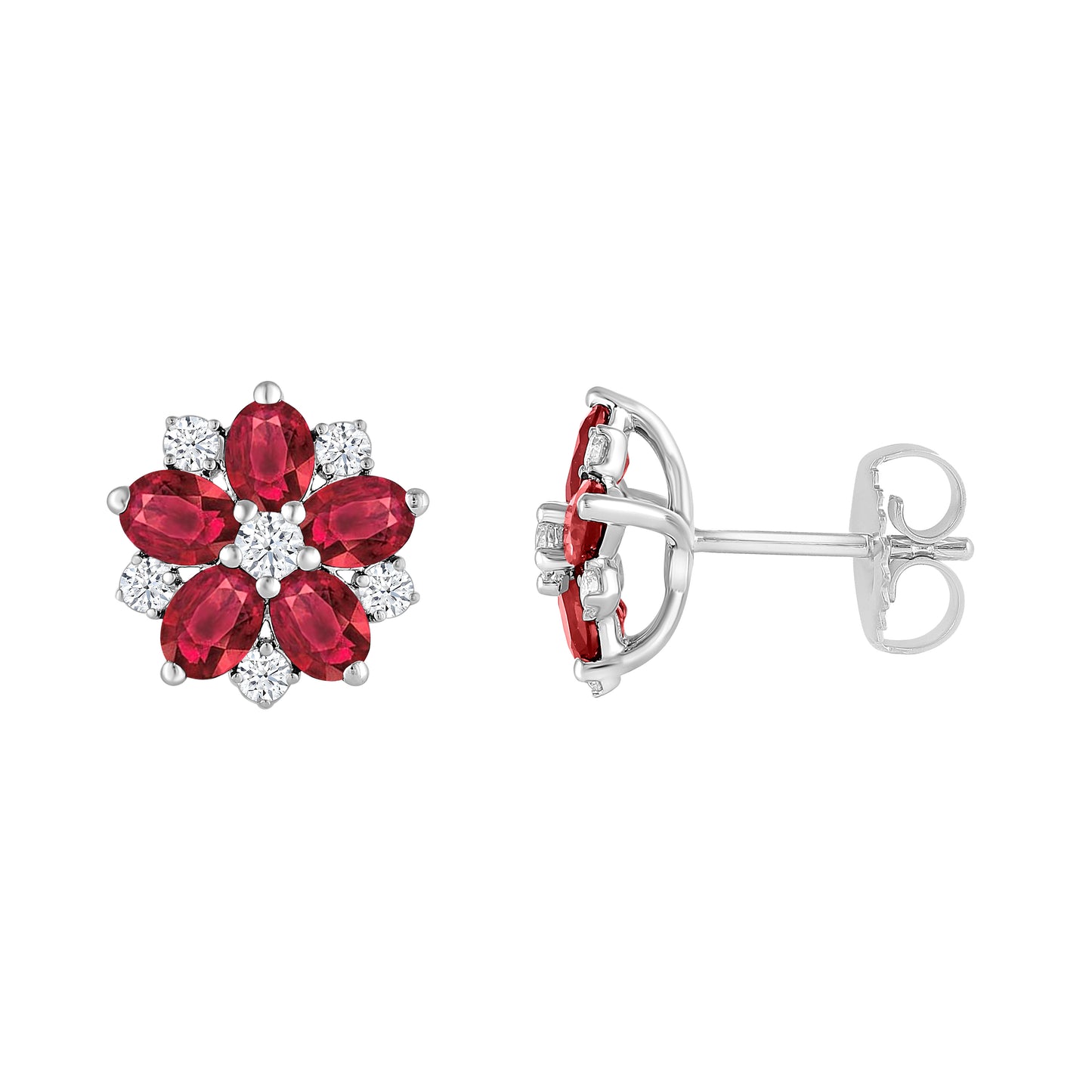 Flower Ruby Diamond Earrings