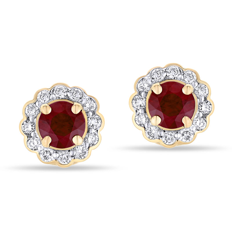 Round Halo Ruby Earring