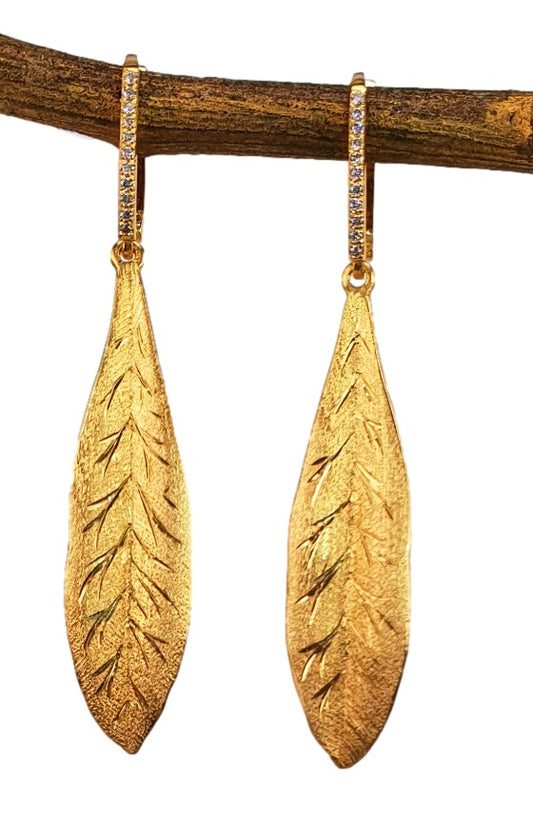 Gold and Diamond Leaf Earrings