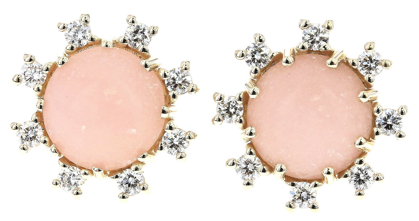 Pink Opal and Diamond Stud Earrings