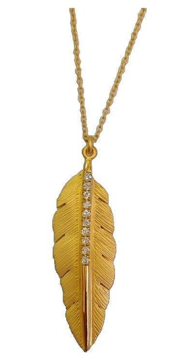 Gold and Diamond Feather Necklace