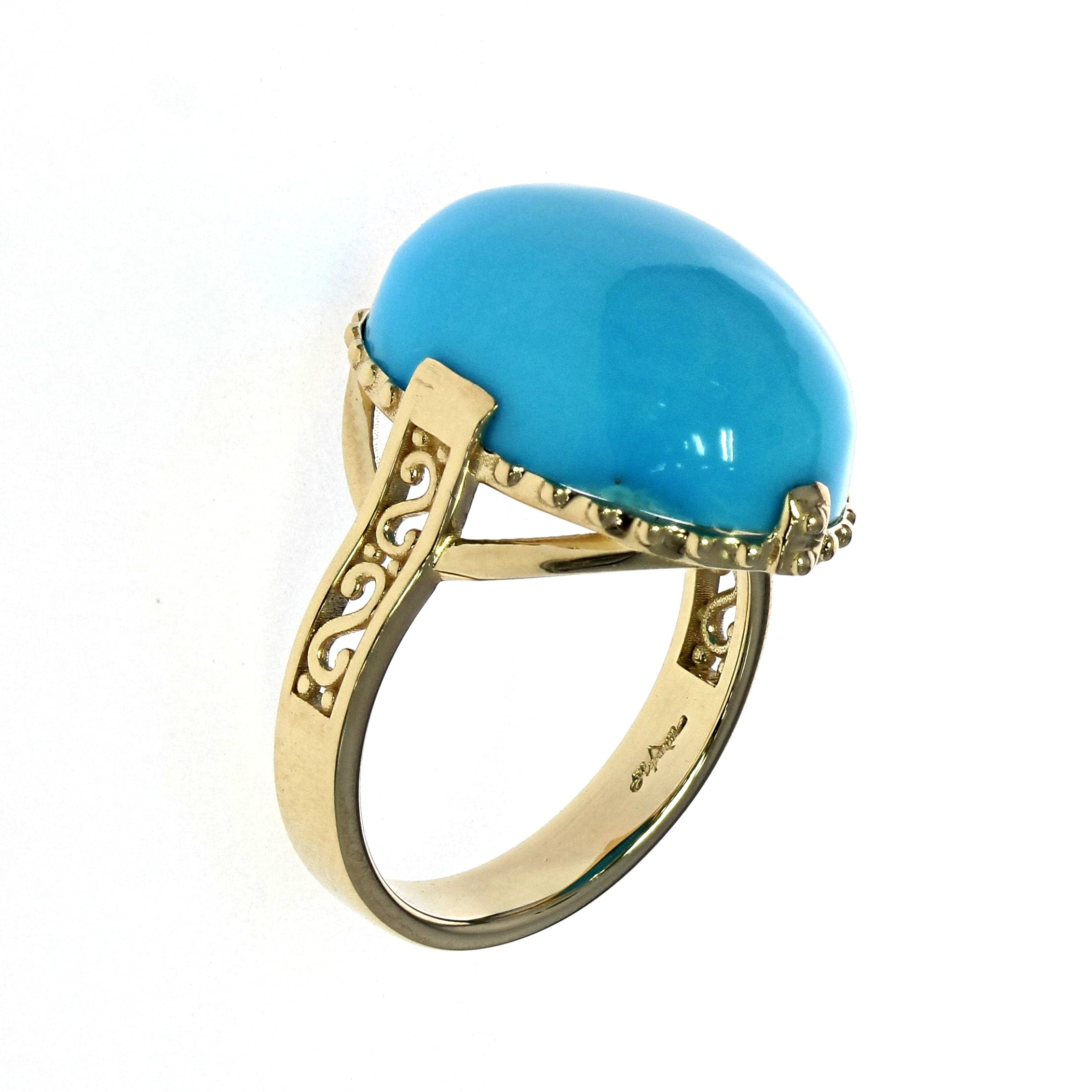 Oval Turquoise 1/2 CTW Diamond Halo 14k Gold Ring | Carroll Spur Co.