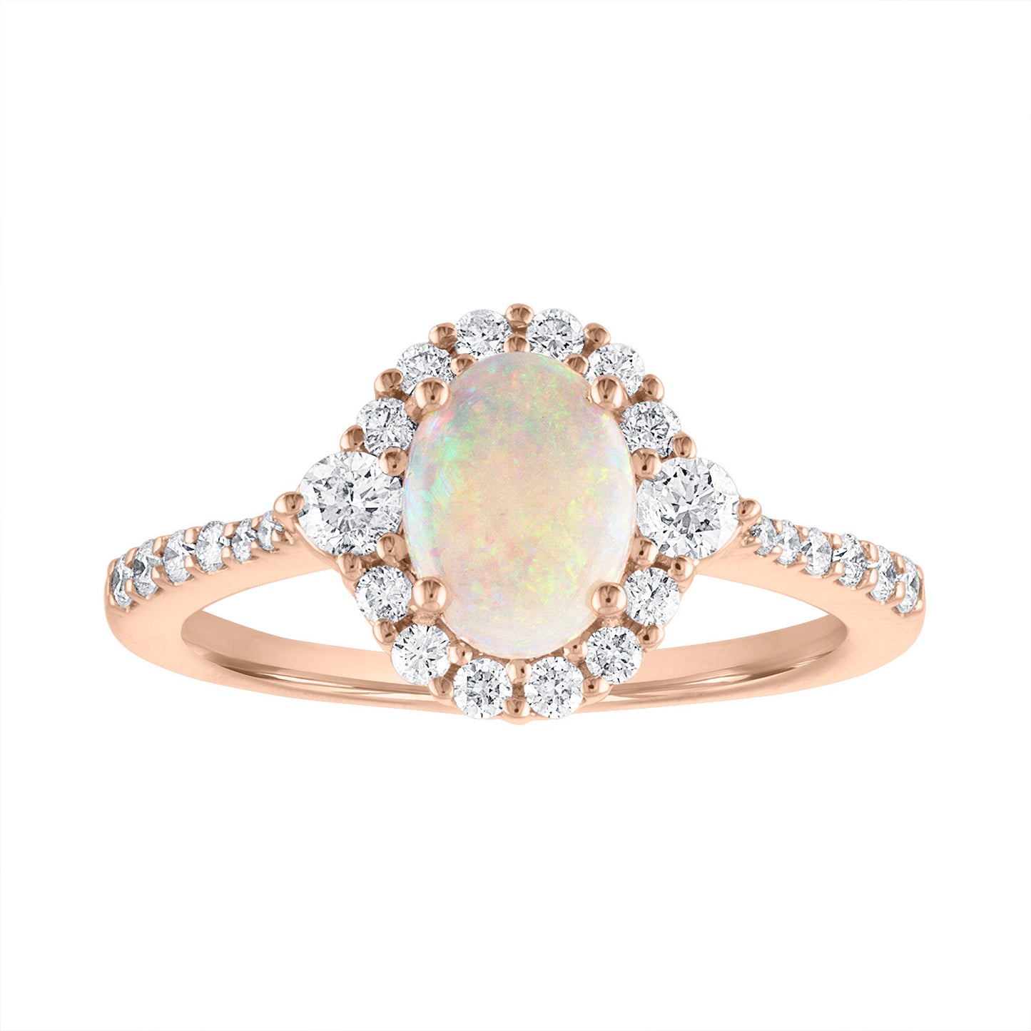 Oval Opal Rose Gold Diamond Ring