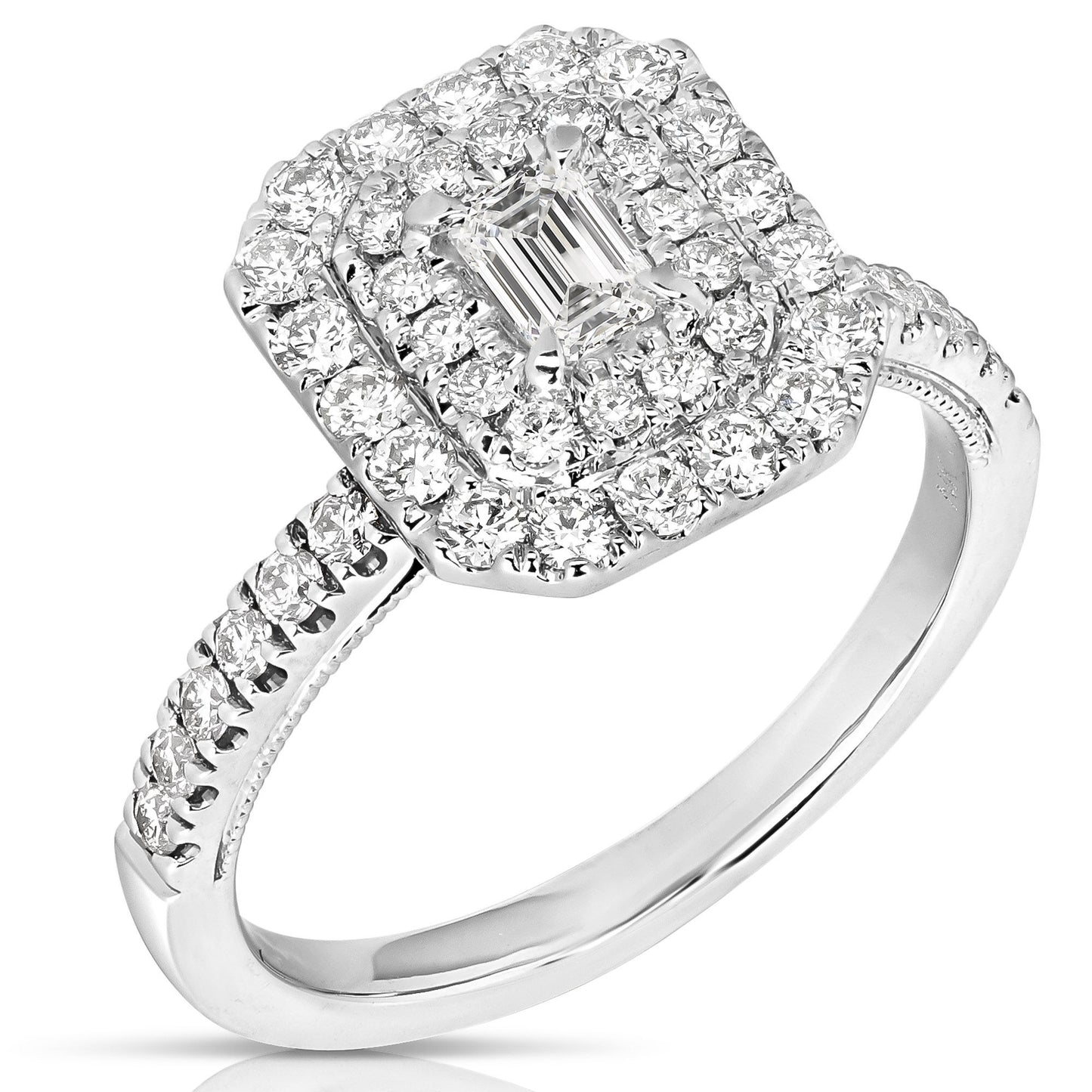 Double Halo Emerald Cut Engagement Ring
