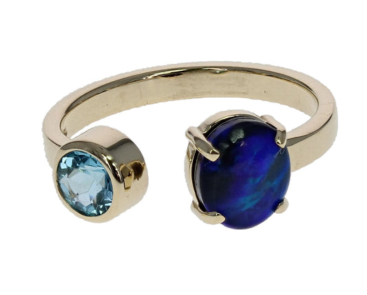 Moi and Toi Black Opal  Blue Topaz Ring