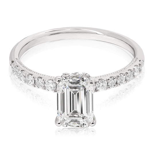 Emerald Cut Hidden Halo Engagement Ring