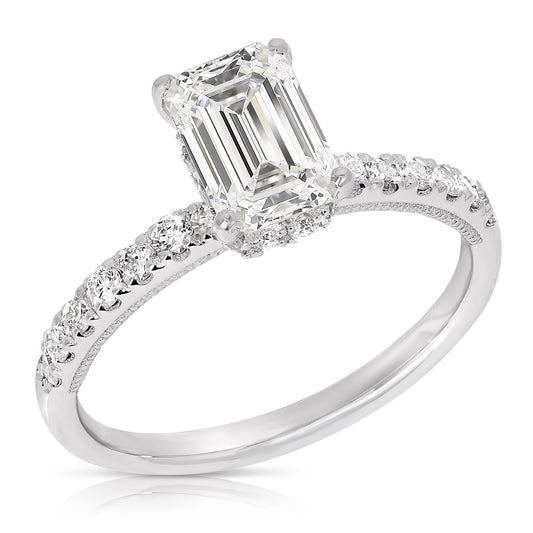 Emerald Cut Hidden Halo Engagement Ring