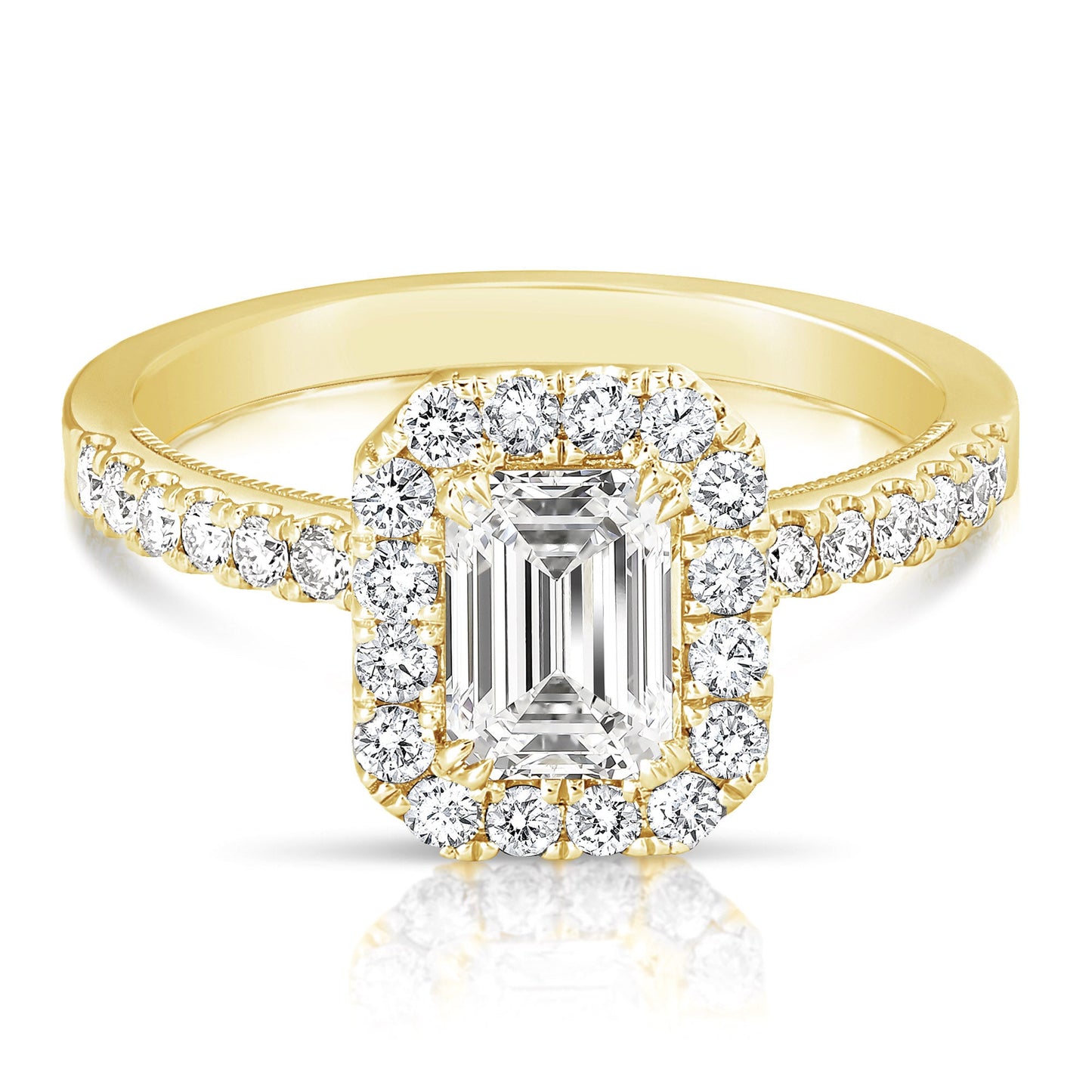 1 1/2 Ct Total Weight Emerald Cut Lab Grown Halo Engagement Ring