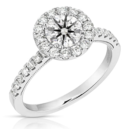 1 1/2 Ct Total Weight Round Lab Grown Halo Engagement Ring