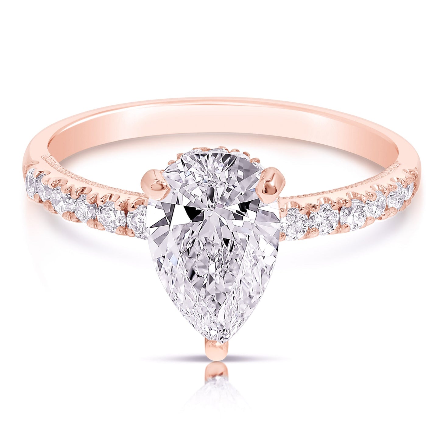 2 Ct Total Weight Pear Shape Lab Grown Hidden Halo Engagement Ring