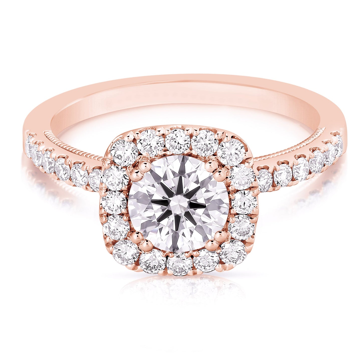 1 Ct Round With Cushion Halo Complete Engagement Ring
