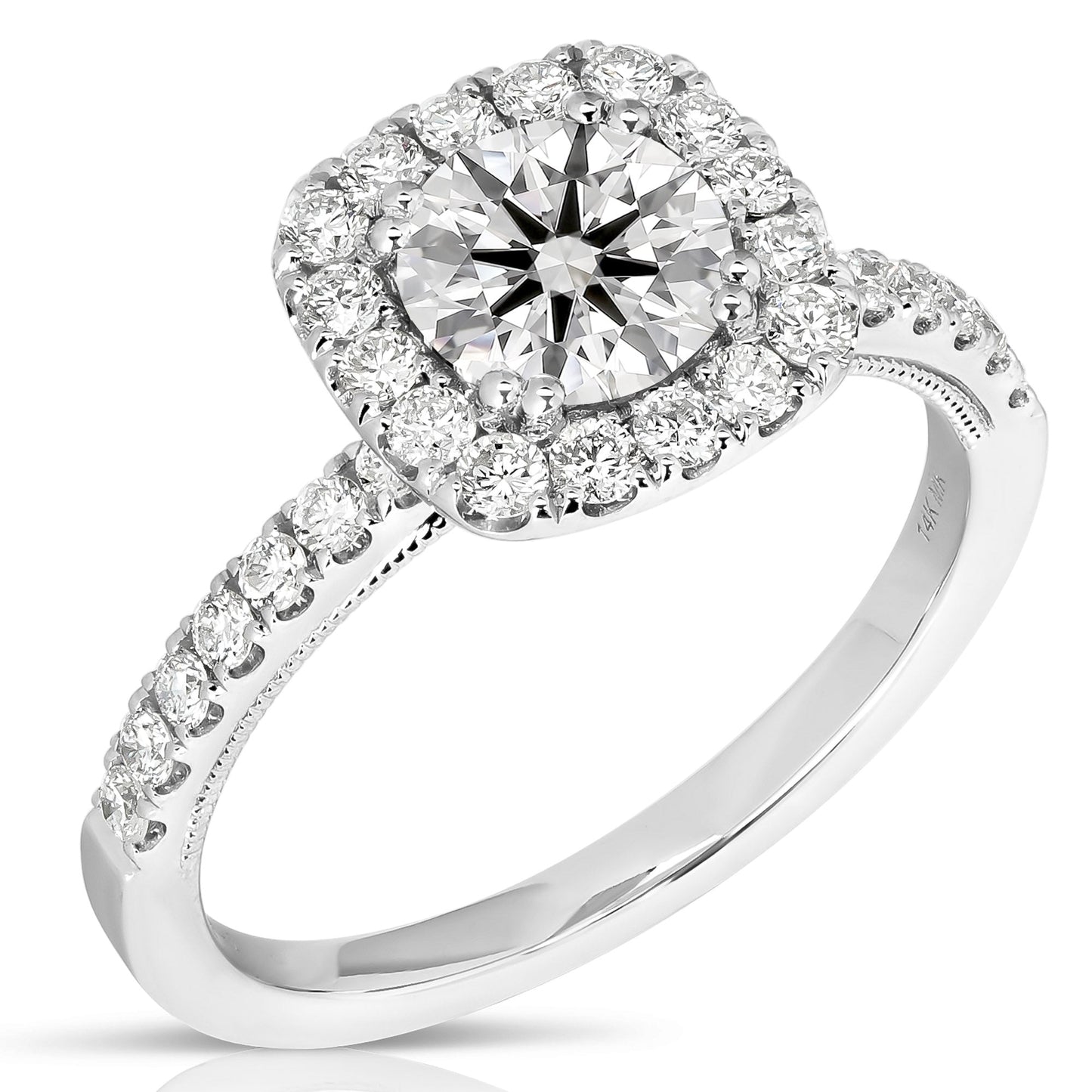 1 Ct Round With Cushion Halo Complete Engagement Ring