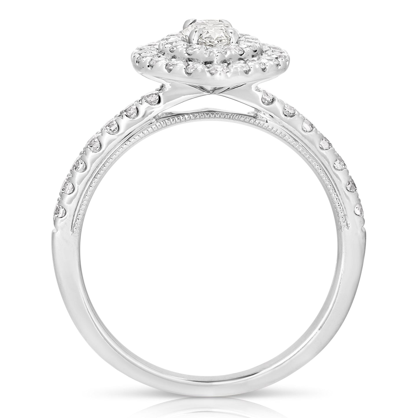 1 Ct Total Weight Double Halo Marquise Engagement Ring